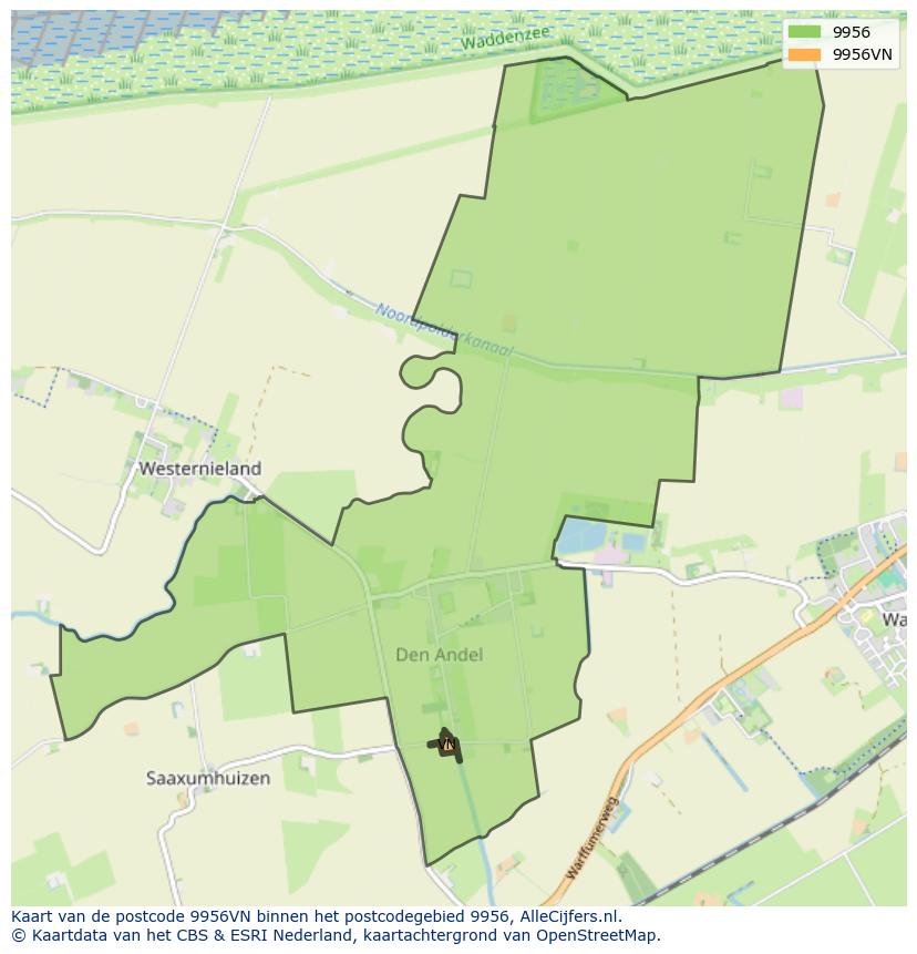 Afbeelding van het postcodegebied 9956 VN op de kaart.