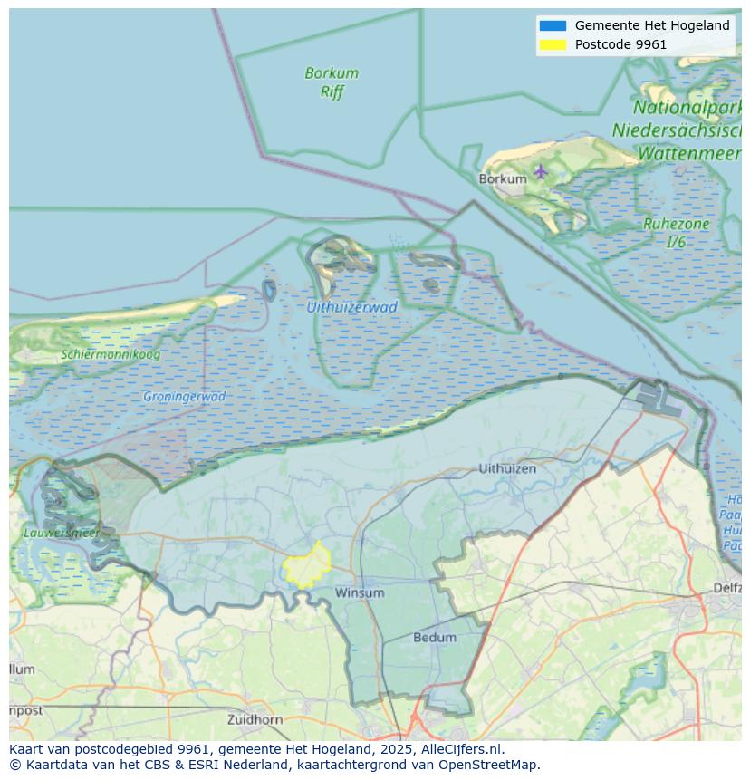 Afbeelding van het postcodegebied 9961 op de kaart.