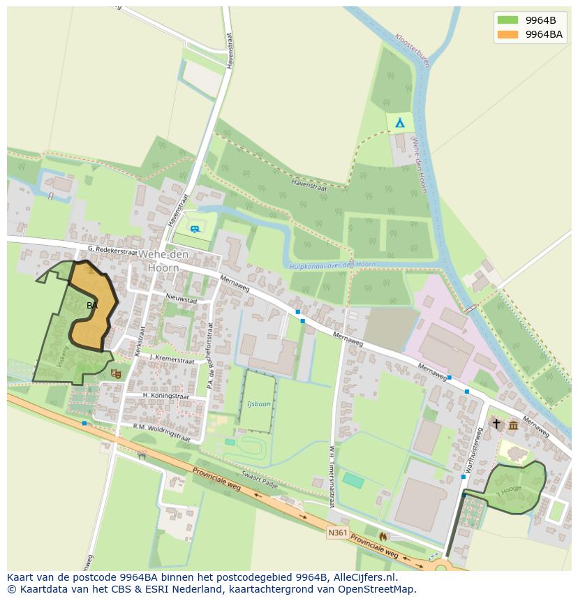 Afbeelding van het postcodegebied 9964 BA op de kaart.