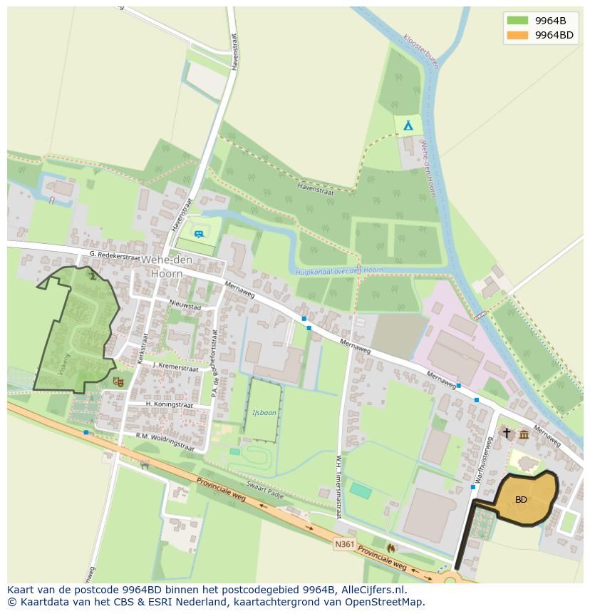 Afbeelding van het postcodegebied 9964 BD op de kaart.