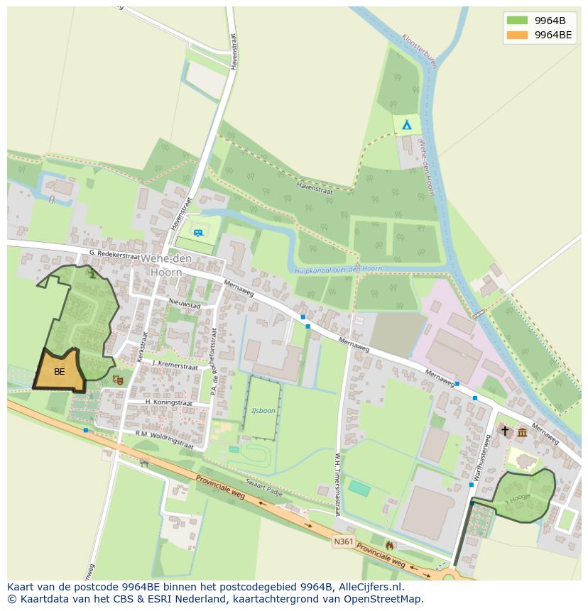 Afbeelding van het postcodegebied 9964 BE op de kaart.