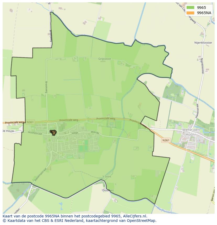 Afbeelding van het postcodegebied 9965 NA op de kaart.