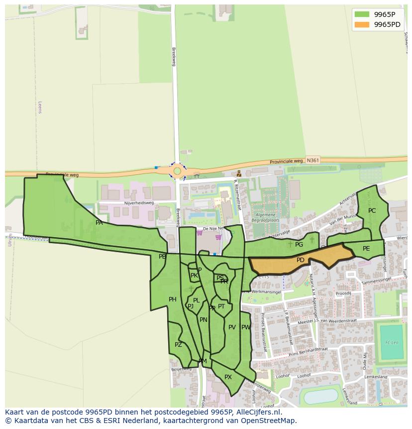 Afbeelding van het postcodegebied 9965 PD op de kaart.