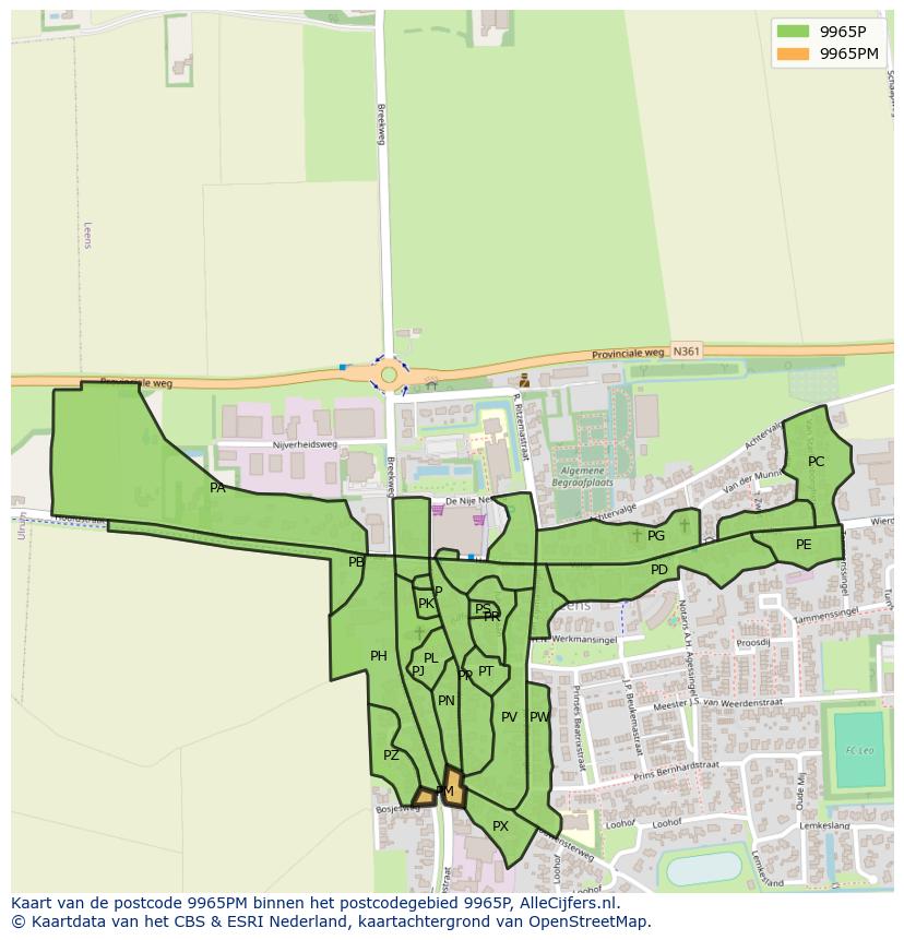 Afbeelding van het postcodegebied 9965 PM op de kaart.
