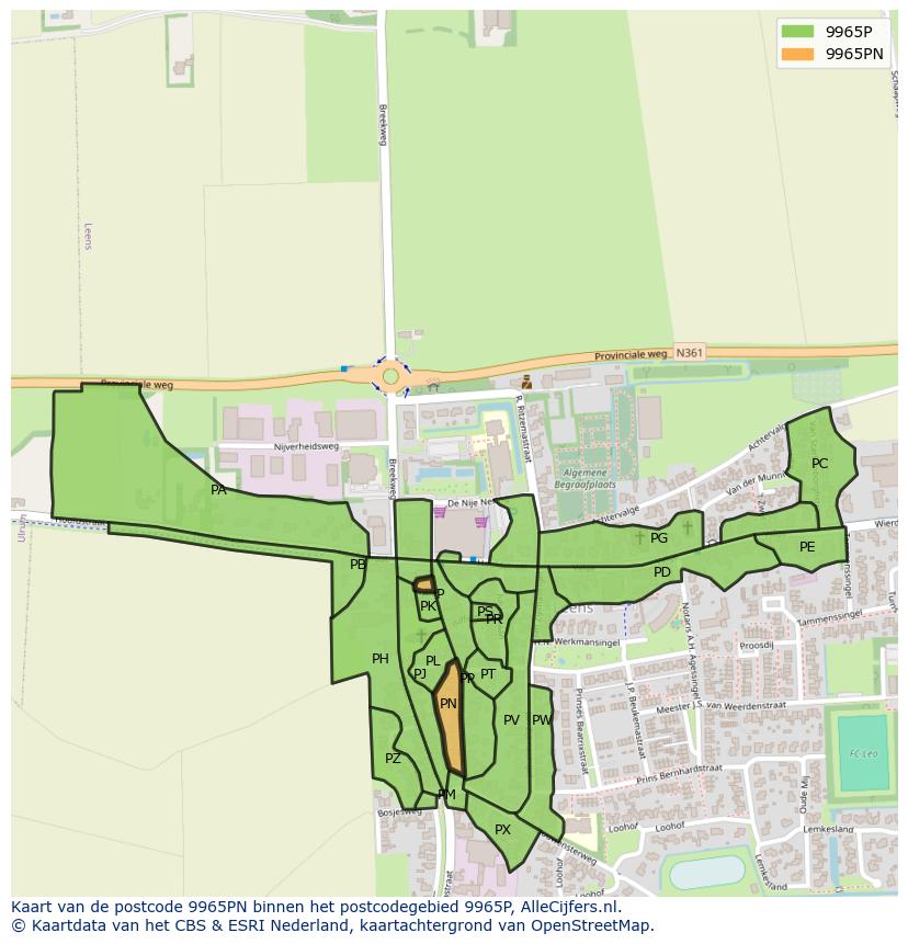 Afbeelding van het postcodegebied 9965 PN op de kaart.