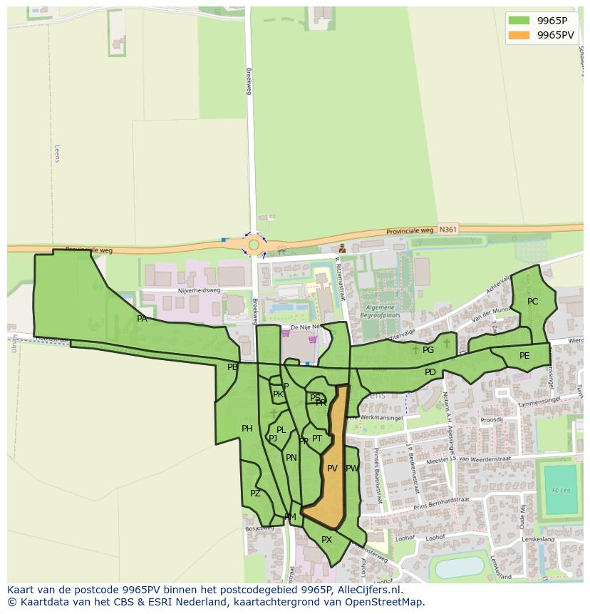 Afbeelding van het postcodegebied 9965 PV op de kaart.