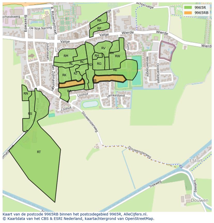 Afbeelding van het postcodegebied 9965 RB op de kaart.