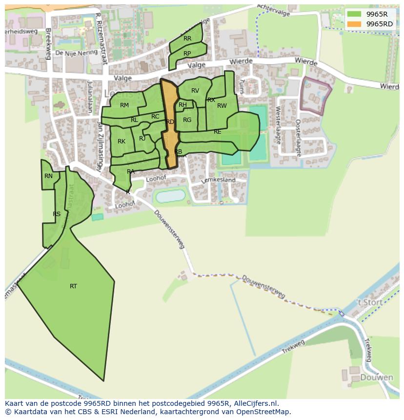 Afbeelding van het postcodegebied 9965 RD op de kaart.