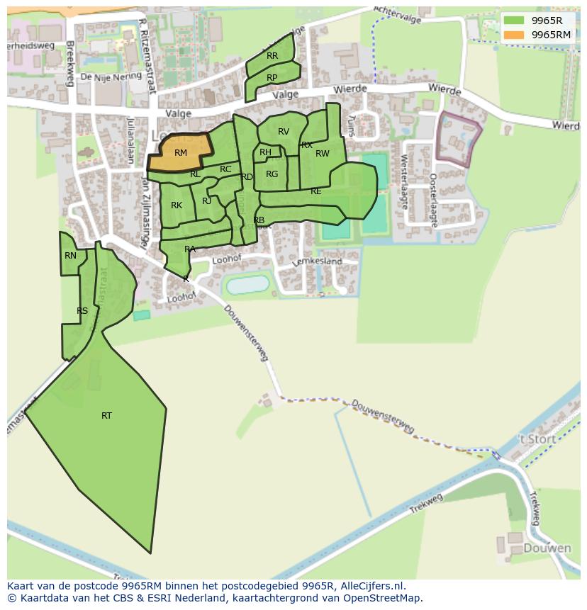 Afbeelding van het postcodegebied 9965 RM op de kaart.