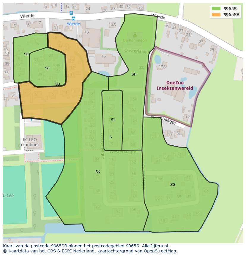 Afbeelding van het postcodegebied 9965 SB op de kaart.