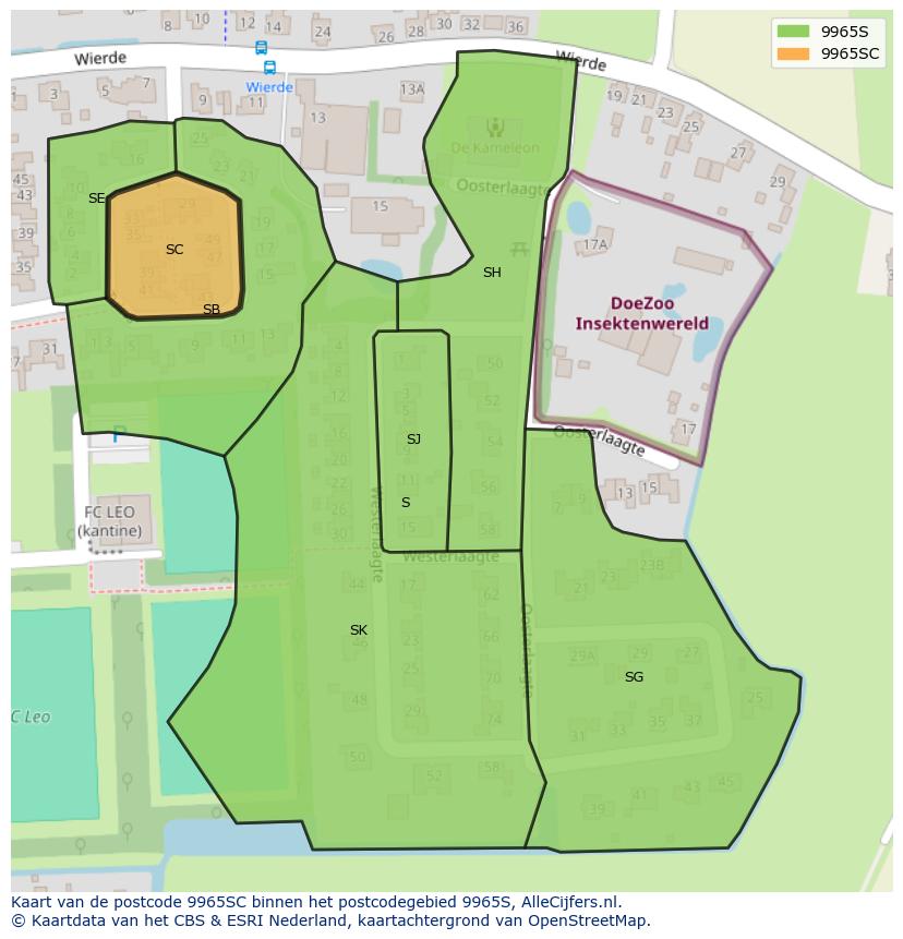 Afbeelding van het postcodegebied 9965 SC op de kaart.