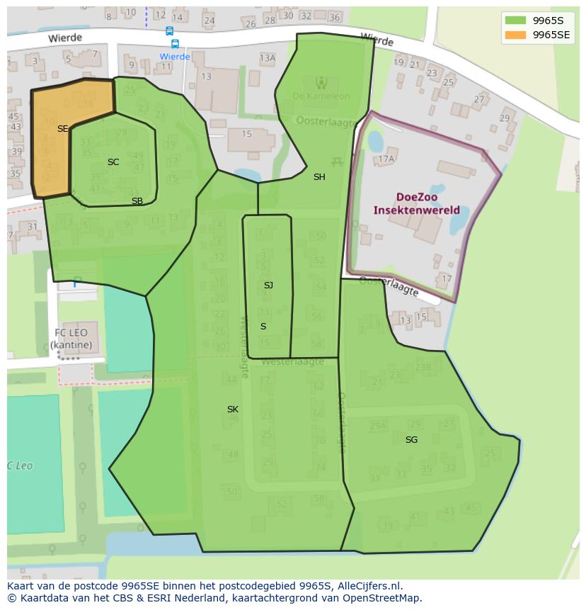 Afbeelding van het postcodegebied 9965 SE op de kaart.