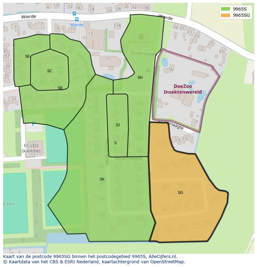 Afbeelding van het postcodegebied 9965 SG op de kaart.