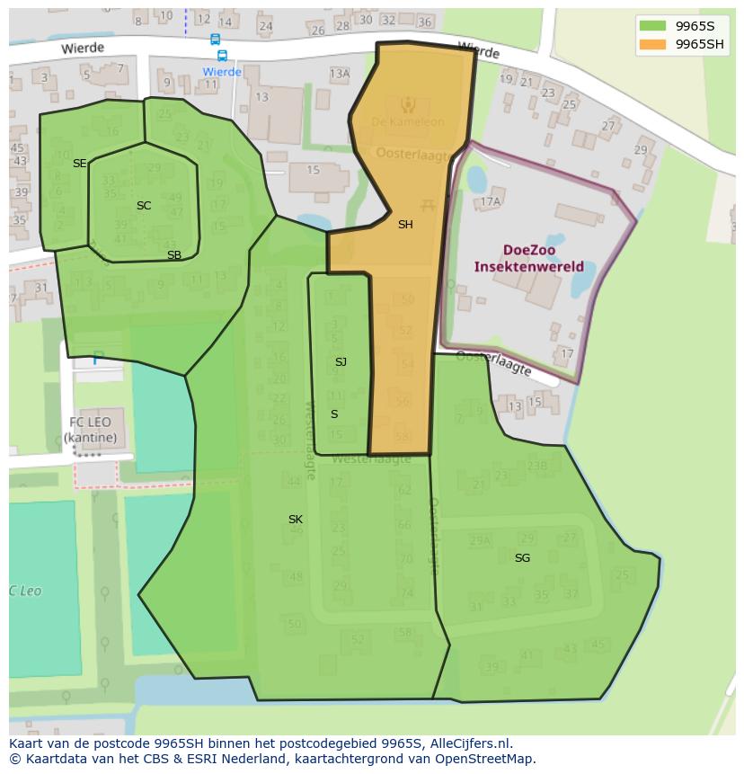 Afbeelding van het postcodegebied 9965 SH op de kaart.