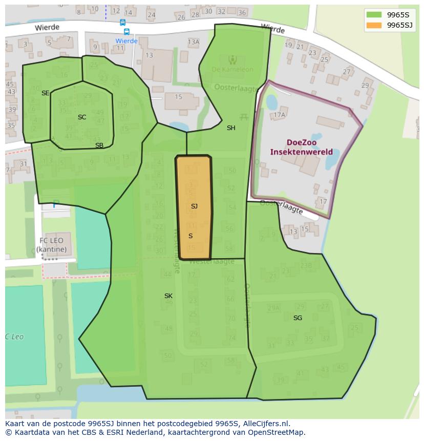 Afbeelding van het postcodegebied 9965 SJ op de kaart.