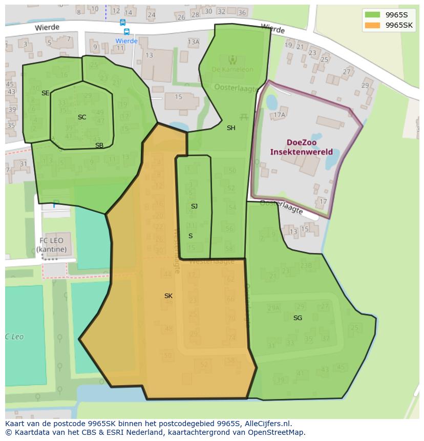 Afbeelding van het postcodegebied 9965 SK op de kaart.