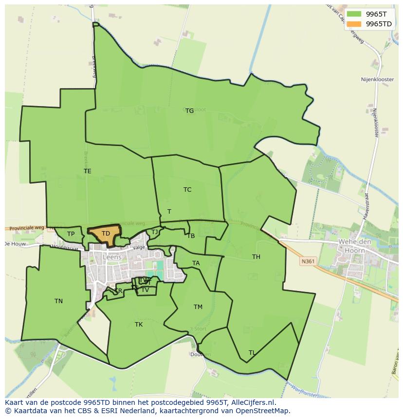 Afbeelding van het postcodegebied 9965 TD op de kaart.