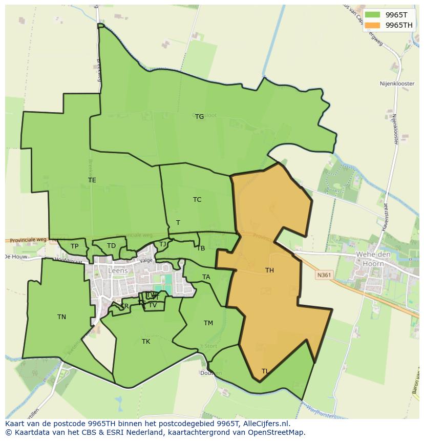 Afbeelding van het postcodegebied 9965 TH op de kaart.