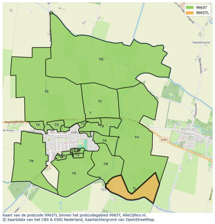 Afbeelding van het postcodegebied 9965 TL op de kaart.