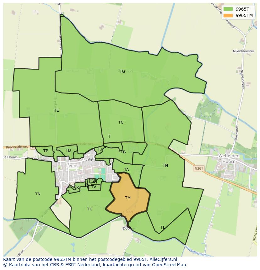 Afbeelding van het postcodegebied 9965 TM op de kaart.
