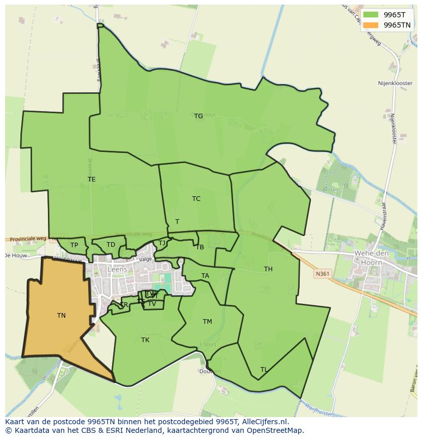 Afbeelding van het postcodegebied 9965 TN op de kaart.