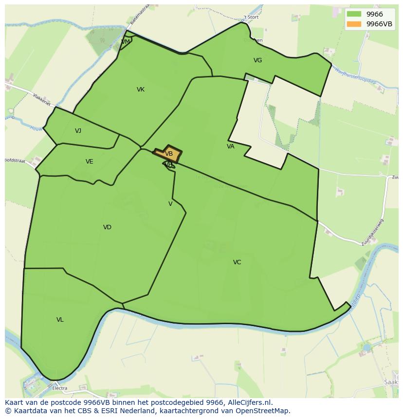Afbeelding van het postcodegebied 9966 VB op de kaart.