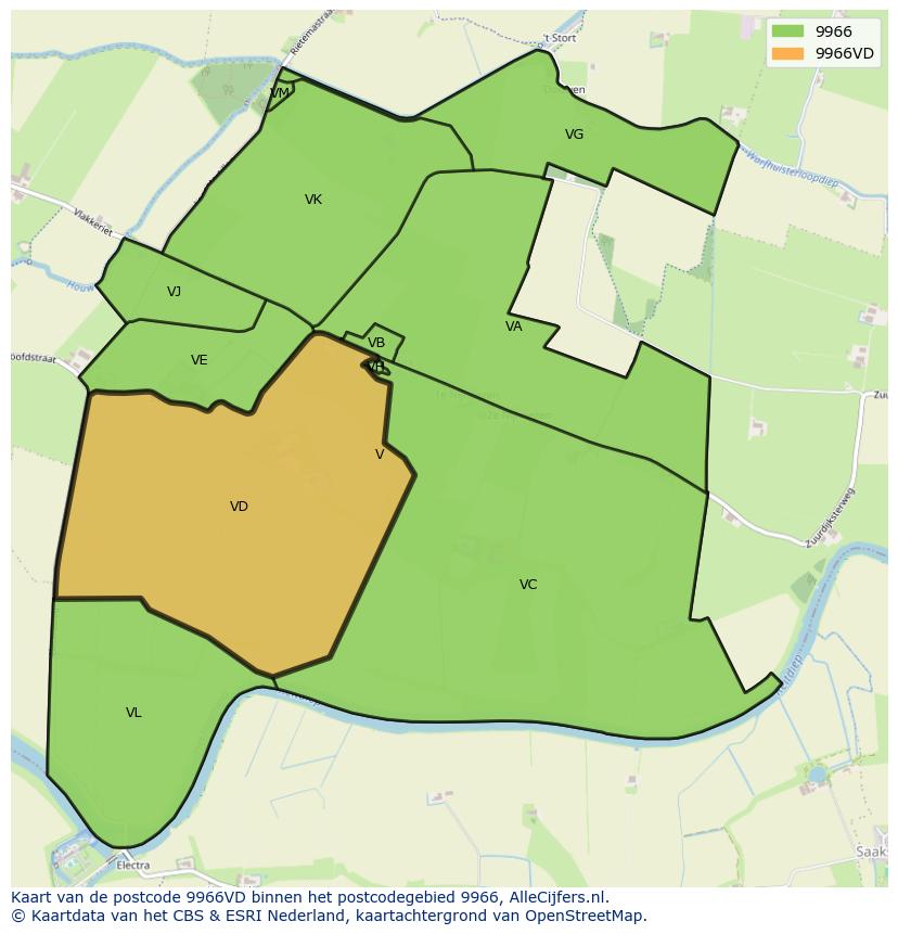 Afbeelding van het postcodegebied 9966 VD op de kaart.
