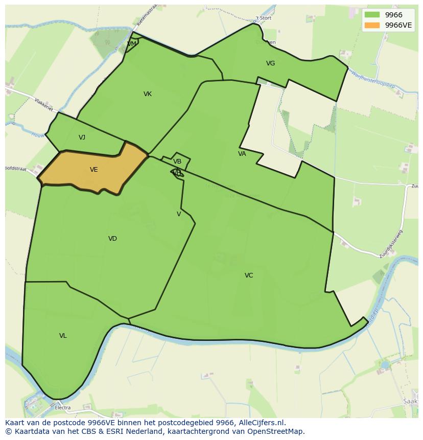Afbeelding van het postcodegebied 9966 VE op de kaart.