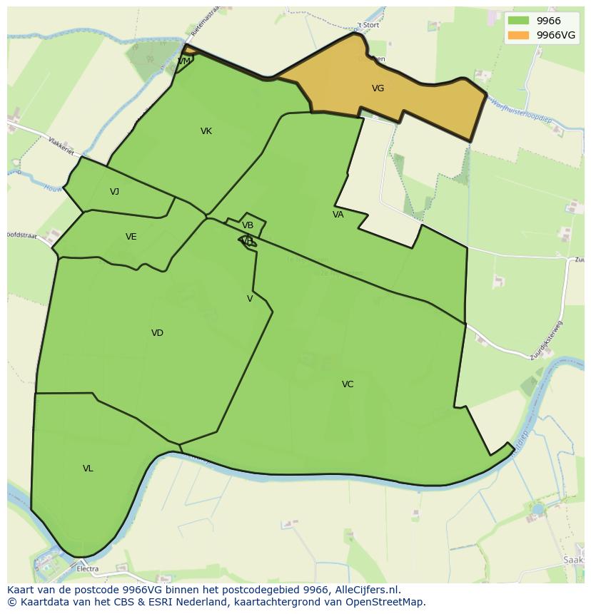 Afbeelding van het postcodegebied 9966 VG op de kaart.