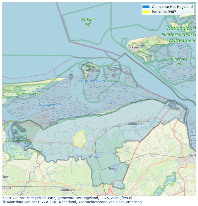Afbeelding van het postcodegebied 9967 op de kaart.