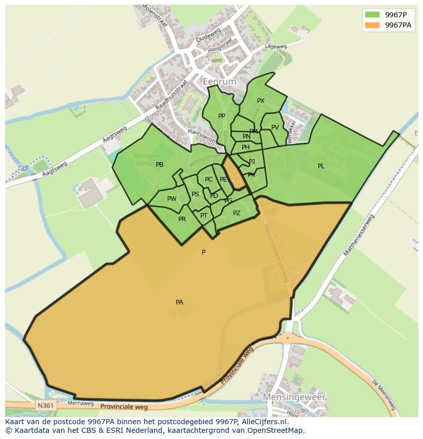 Afbeelding van het postcodegebied 9967 PA op de kaart.