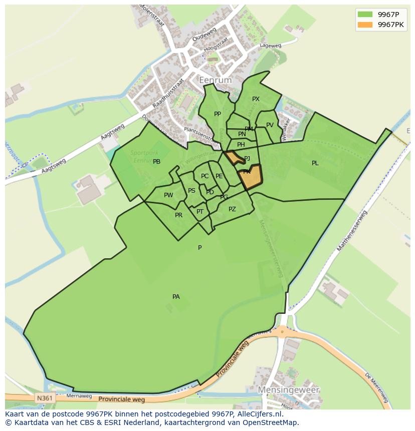 Afbeelding van het postcodegebied 9967 PK op de kaart.