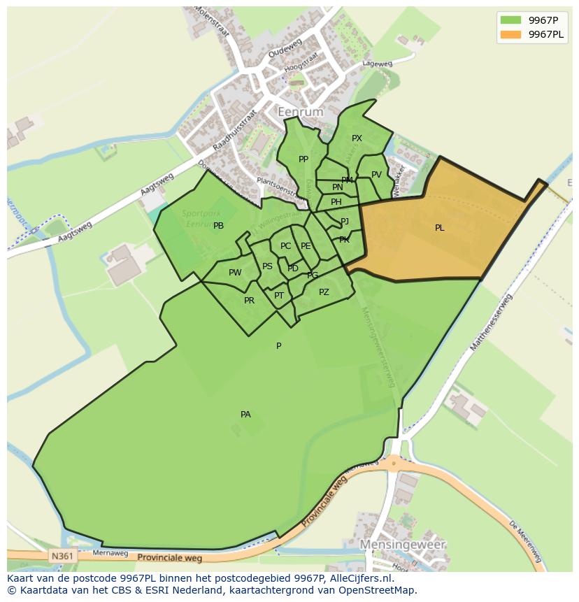 Afbeelding van het postcodegebied 9967 PL op de kaart.