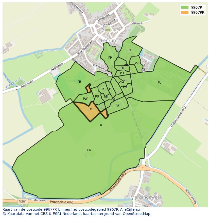 Afbeelding van het postcodegebied 9967 PR op de kaart.