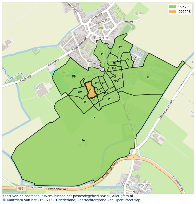 Afbeelding van het postcodegebied 9967 PS op de kaart.