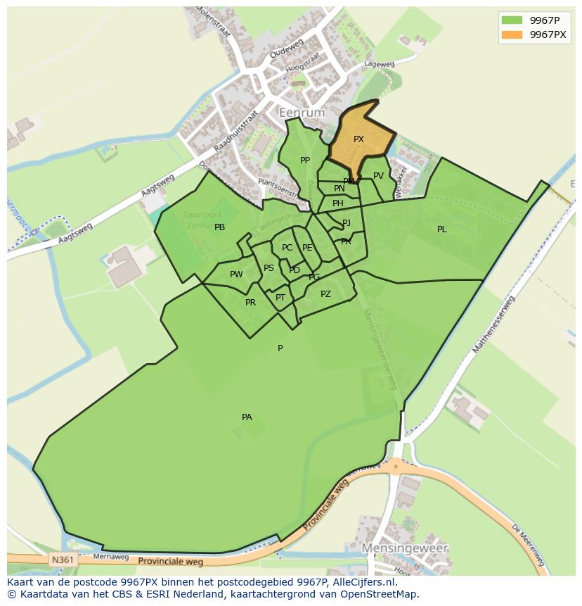 Afbeelding van het postcodegebied 9967 PX op de kaart.