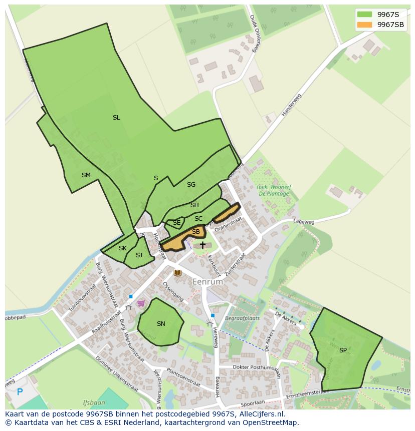 Afbeelding van het postcodegebied 9967 SB op de kaart.