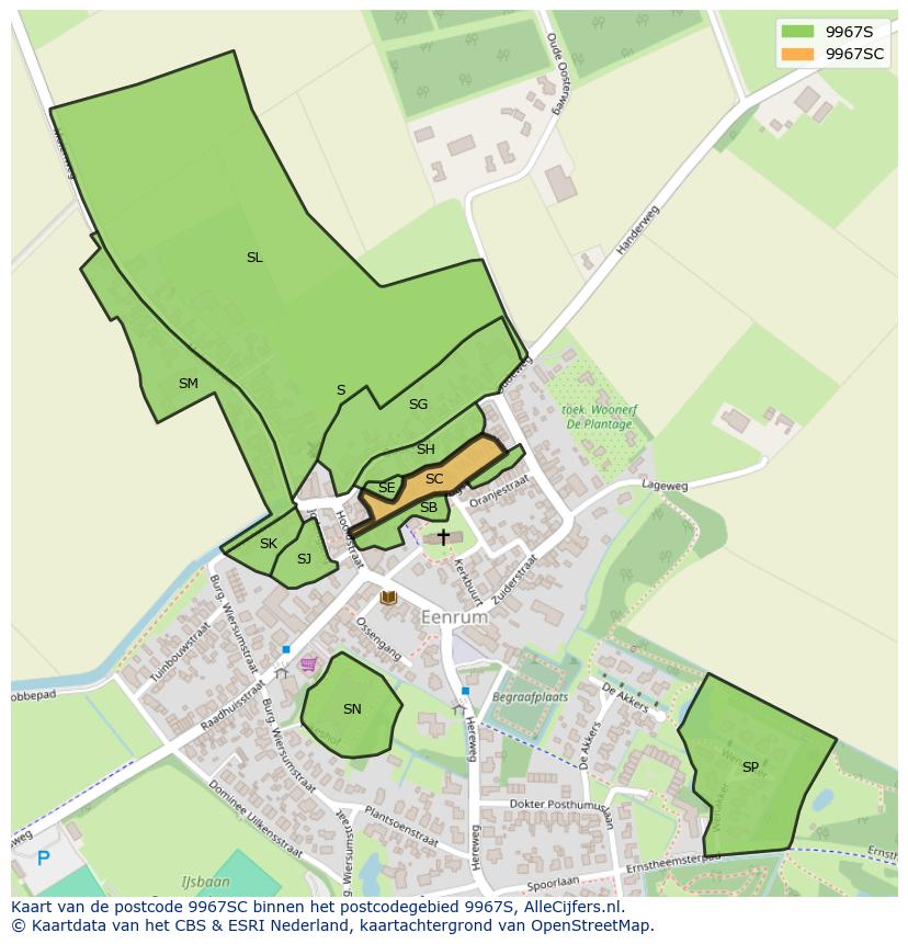 Afbeelding van het postcodegebied 9967 SC op de kaart.