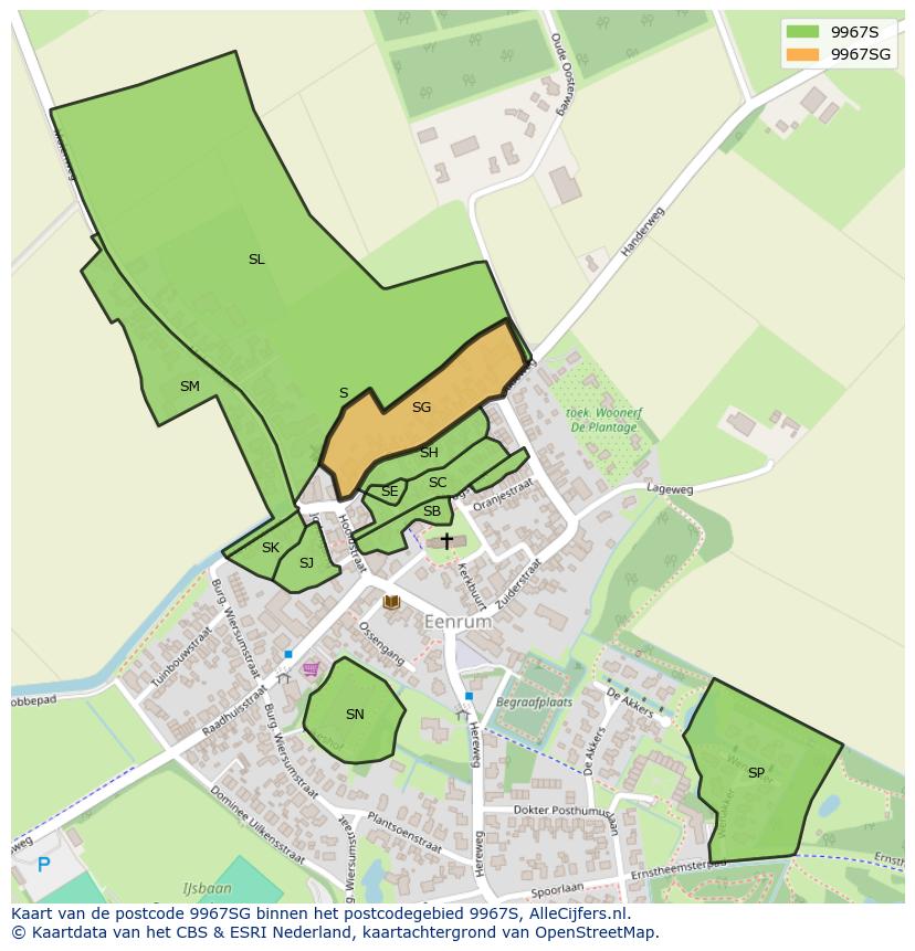 Afbeelding van het postcodegebied 9967 SG op de kaart.