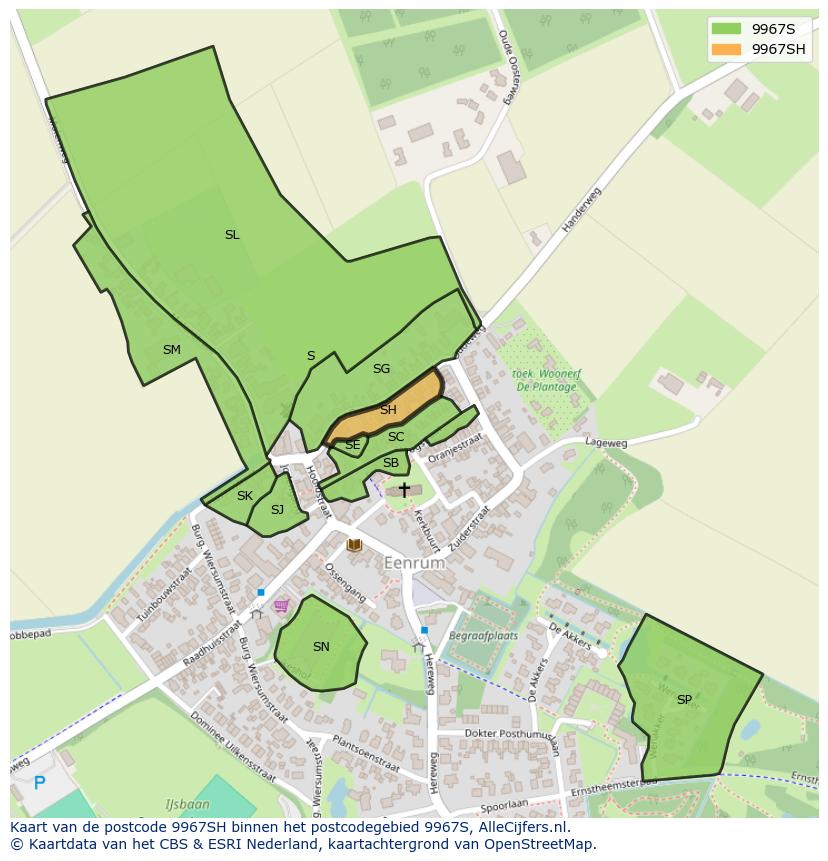 Afbeelding van het postcodegebied 9967 SH op de kaart.