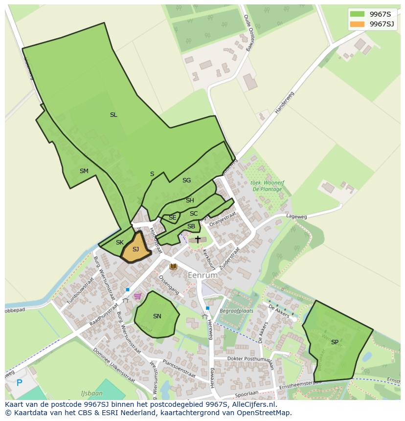 Afbeelding van het postcodegebied 9967 SJ op de kaart.