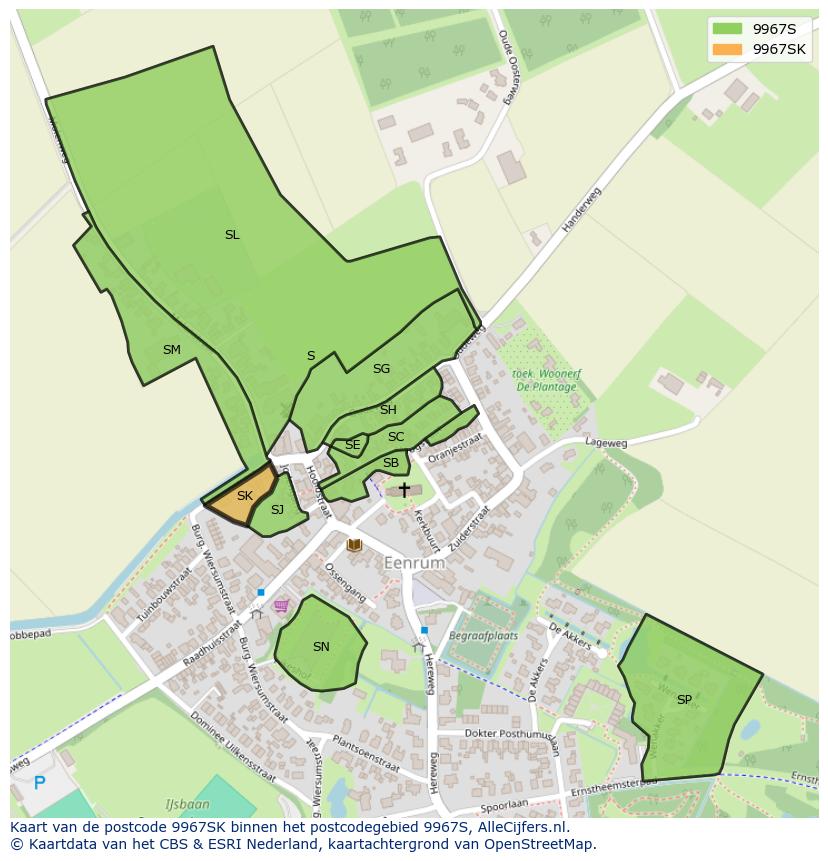 Afbeelding van het postcodegebied 9967 SK op de kaart.