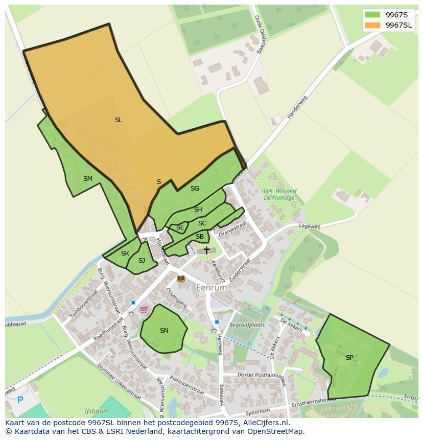 Afbeelding van het postcodegebied 9967 SL op de kaart.