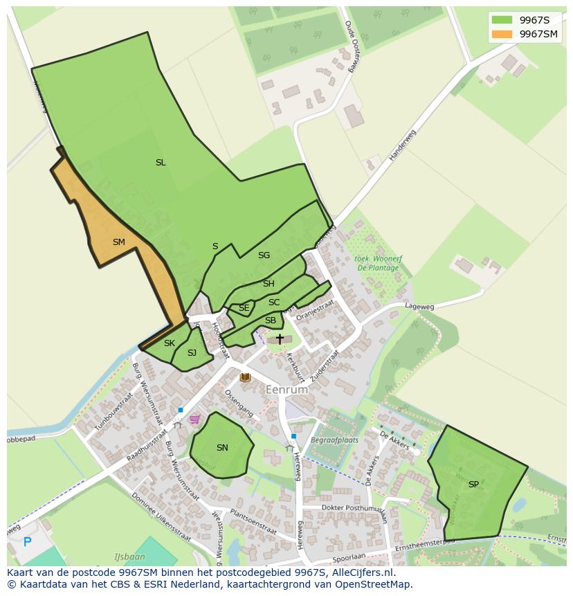 Afbeelding van het postcodegebied 9967 SM op de kaart.