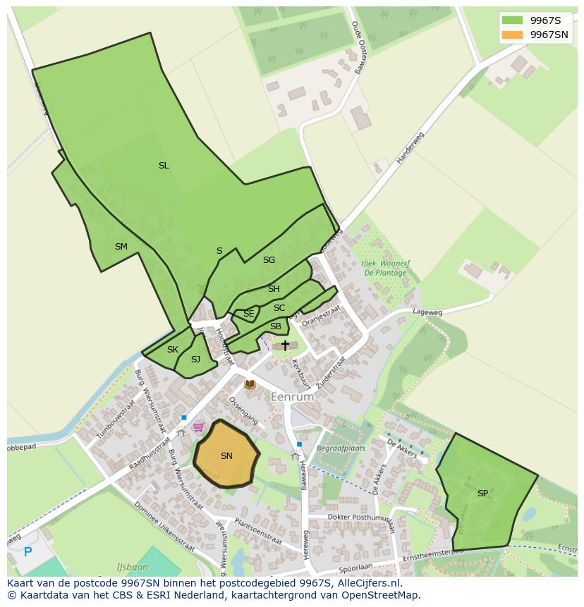 Afbeelding van het postcodegebied 9967 SN op de kaart.