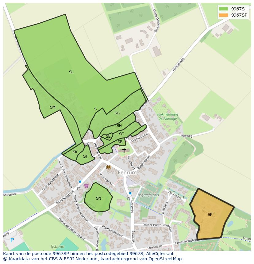 Afbeelding van het postcodegebied 9967 SP op de kaart.