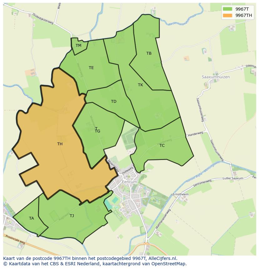 Afbeelding van het postcodegebied 9967 TH op de kaart.