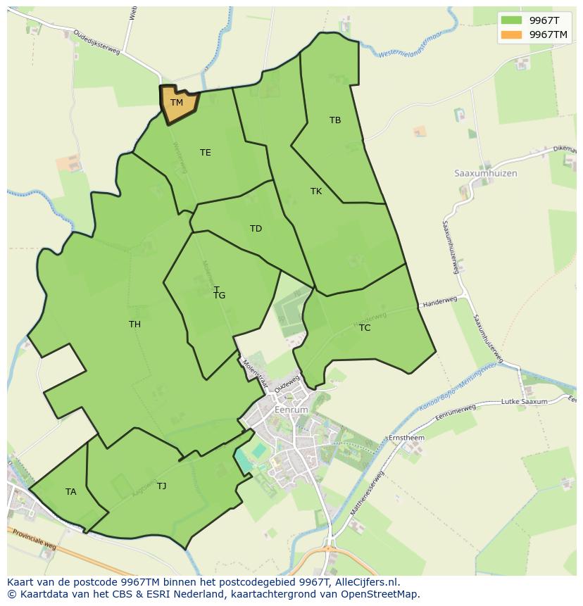 Afbeelding van het postcodegebied 9967 TM op de kaart.
