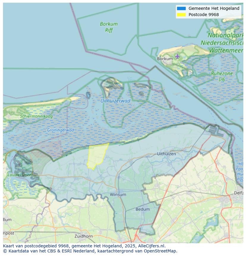 Afbeelding van het postcodegebied 9968 op de kaart.