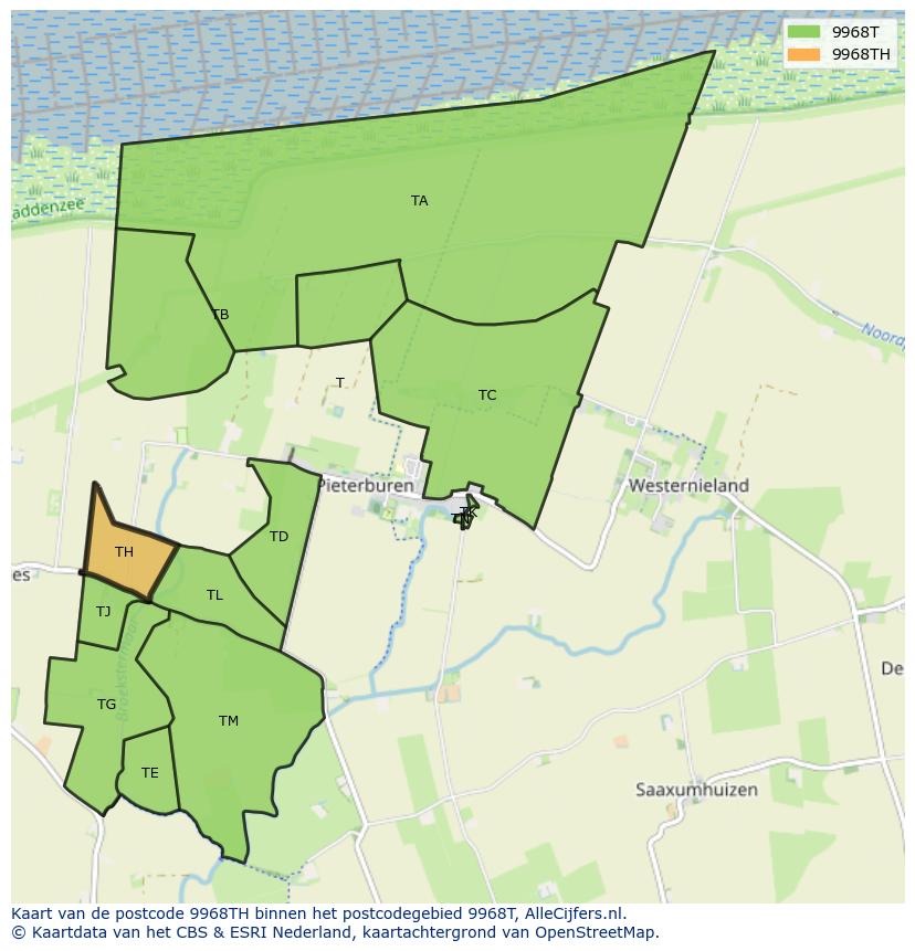 Afbeelding van het postcodegebied 9968 TH op de kaart.